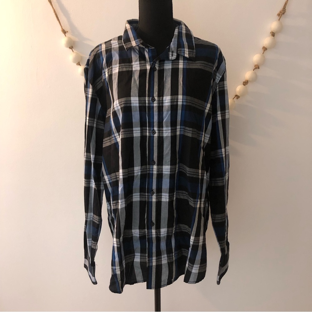 American Rag Men's Button Down Plaid Shirt XX-Large Blue & Black